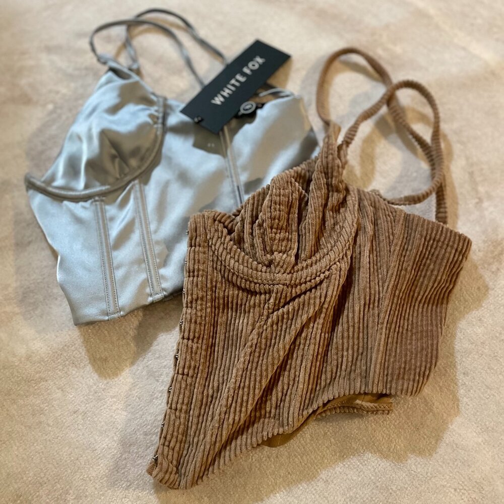 WHITE FOX - TWO BUSTIER ("GOING-OUT") TOPS (Both = $60;  Sep. Individual Prices)